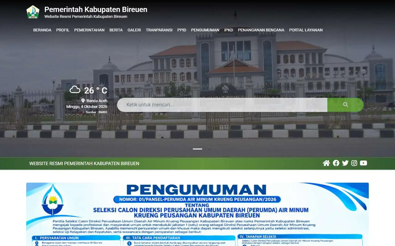 Tampilan website resmi Pemkab Bireuen (bireuenkab.go.id)