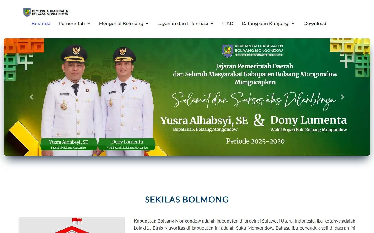 Tampilan website resmi Pemkab Bolaang Mongondow (bolmongkab.go.id)