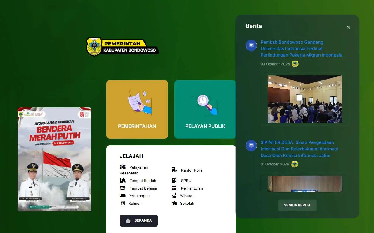 Tampilan website resmi Pemkab Bondowoso (bondowosokab.go.id)