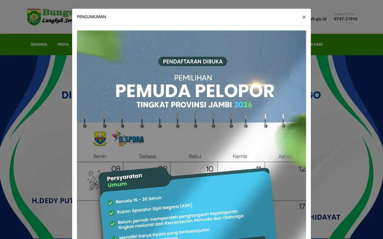 Tampilan website resmi Pemkab Bungo (bungokab.go.id)