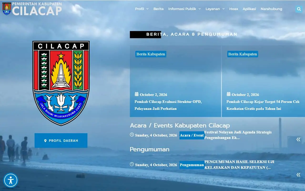 Tampilan website resmi Pemkab Cilacap (cilacapkab.go.id)