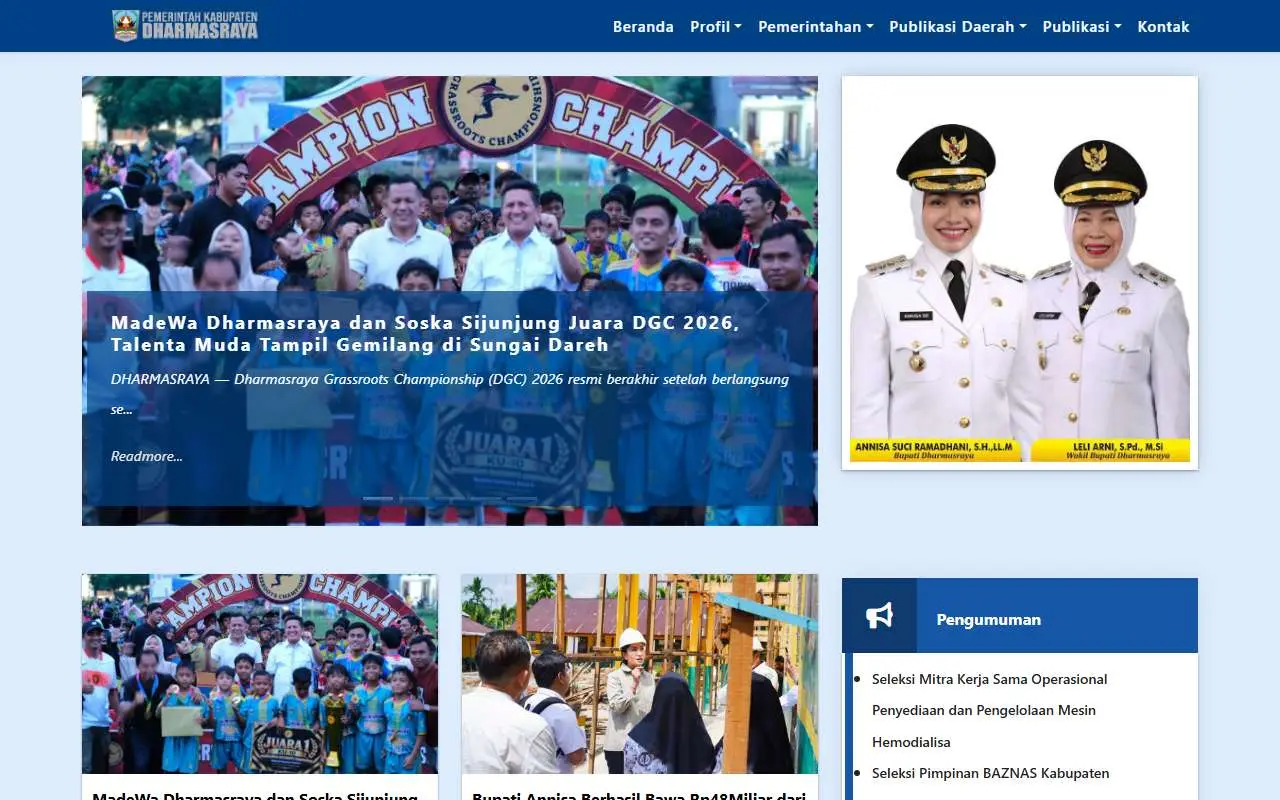 Tampilan website resmi Pemkab Dharmasraya (dharmasrayakab.go.id)