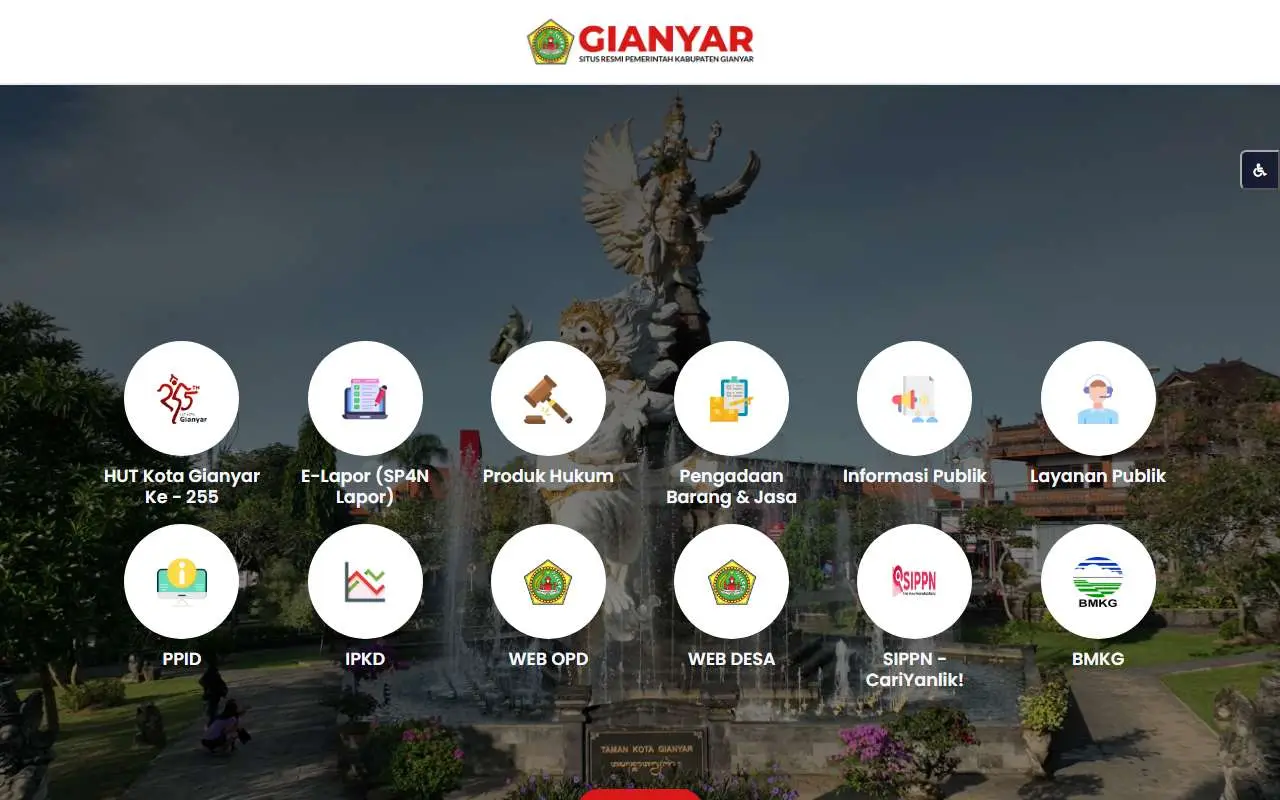 Tampilan website resmi Pemkab Gianyar (gianyarkab.go.id)