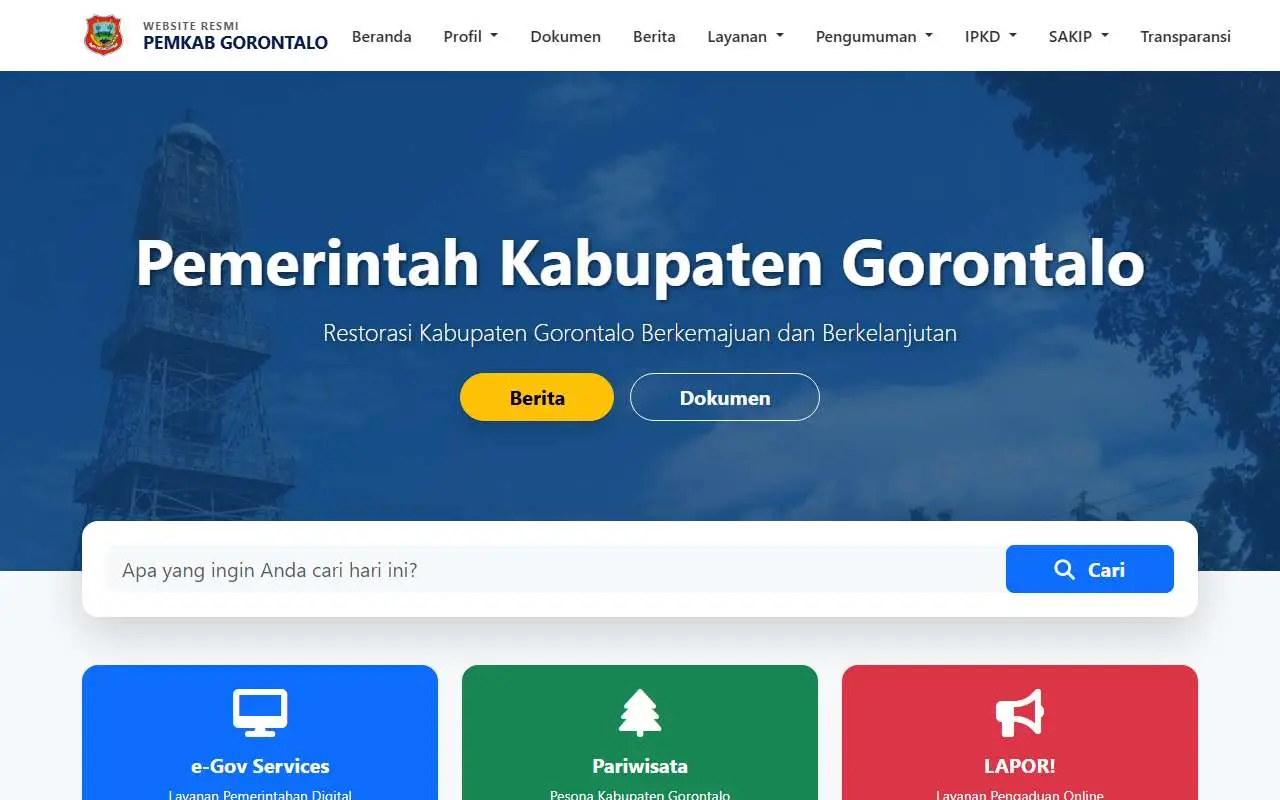 Tampilan website resmi Pemkab Gorontalo (gorontalokab.go.id)