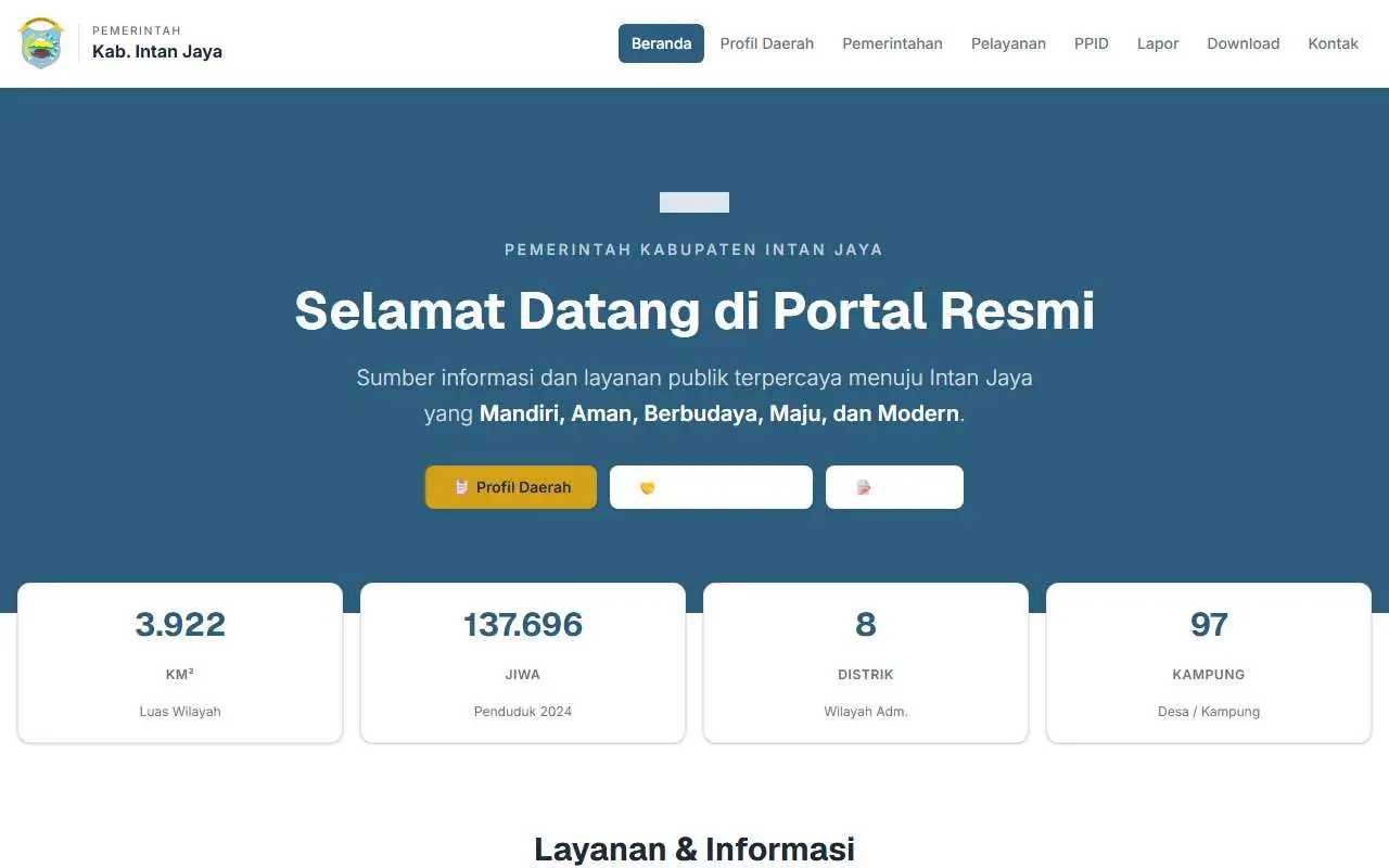 Tampilan website resmi Pemkab Intan Jaya (intanjayakab.go.id)