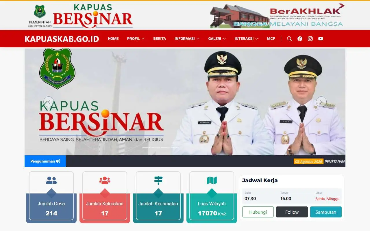 Tampilan website resmi Pemkab Kapuas (kapuaskab.go.id)