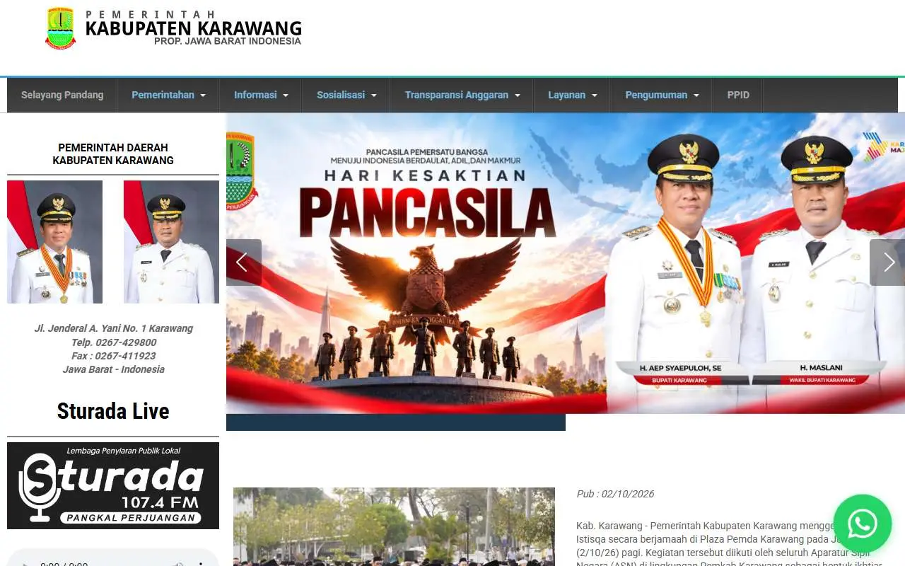Tampilan website resmi Pemkab Karawang (karawangkab.go.id)