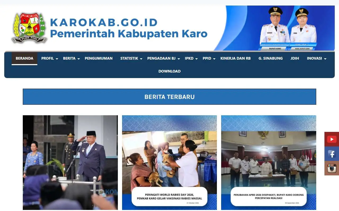 Tampilan website resmi Pemkab Karo (karokab.go.id)