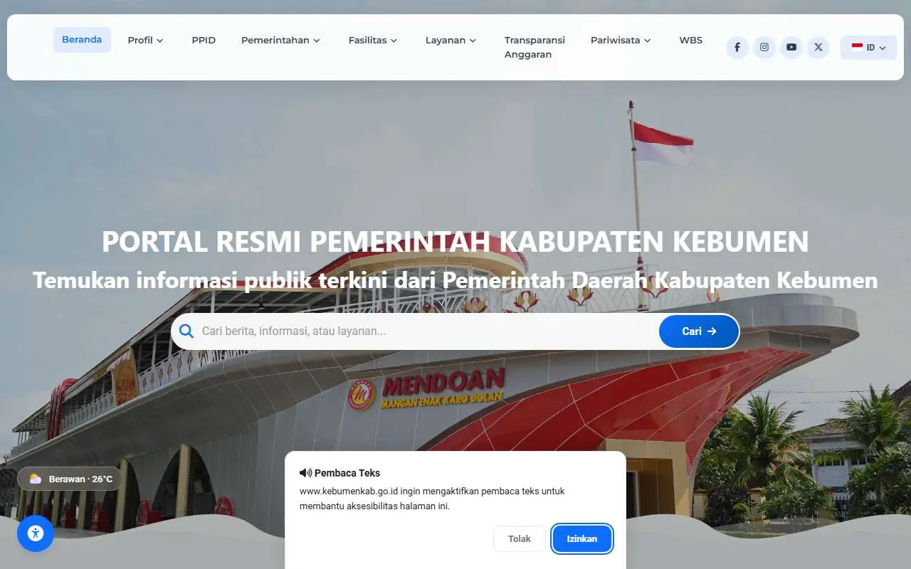 Tampilan website resmi Pemkab Kebumen (kebumenkab.go.id)