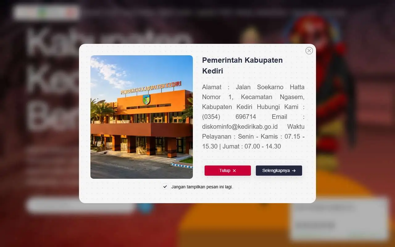 Tampilan website resmi Pemkab Kediri (kedirikab.go.id)