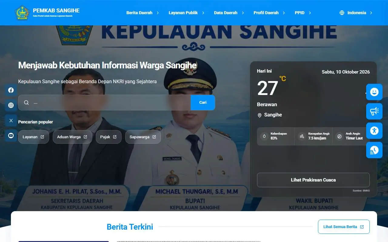 Tampilan website resmi Pemkab Kepulauan Sangihe (sangihekab.go.id)