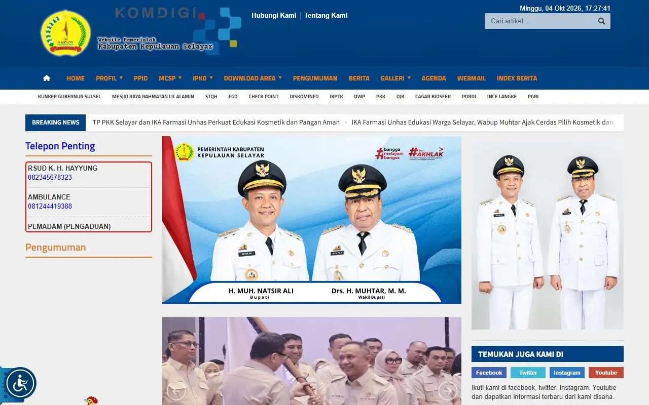 Tampilan website resmi Pemkab Kepulauan Selayar (kepulauanselayarkab.go.id)