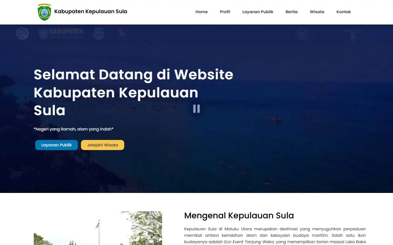 Tampilan website resmi Pemkab Kepulauan Sula (kepulauansulakab.go.id)