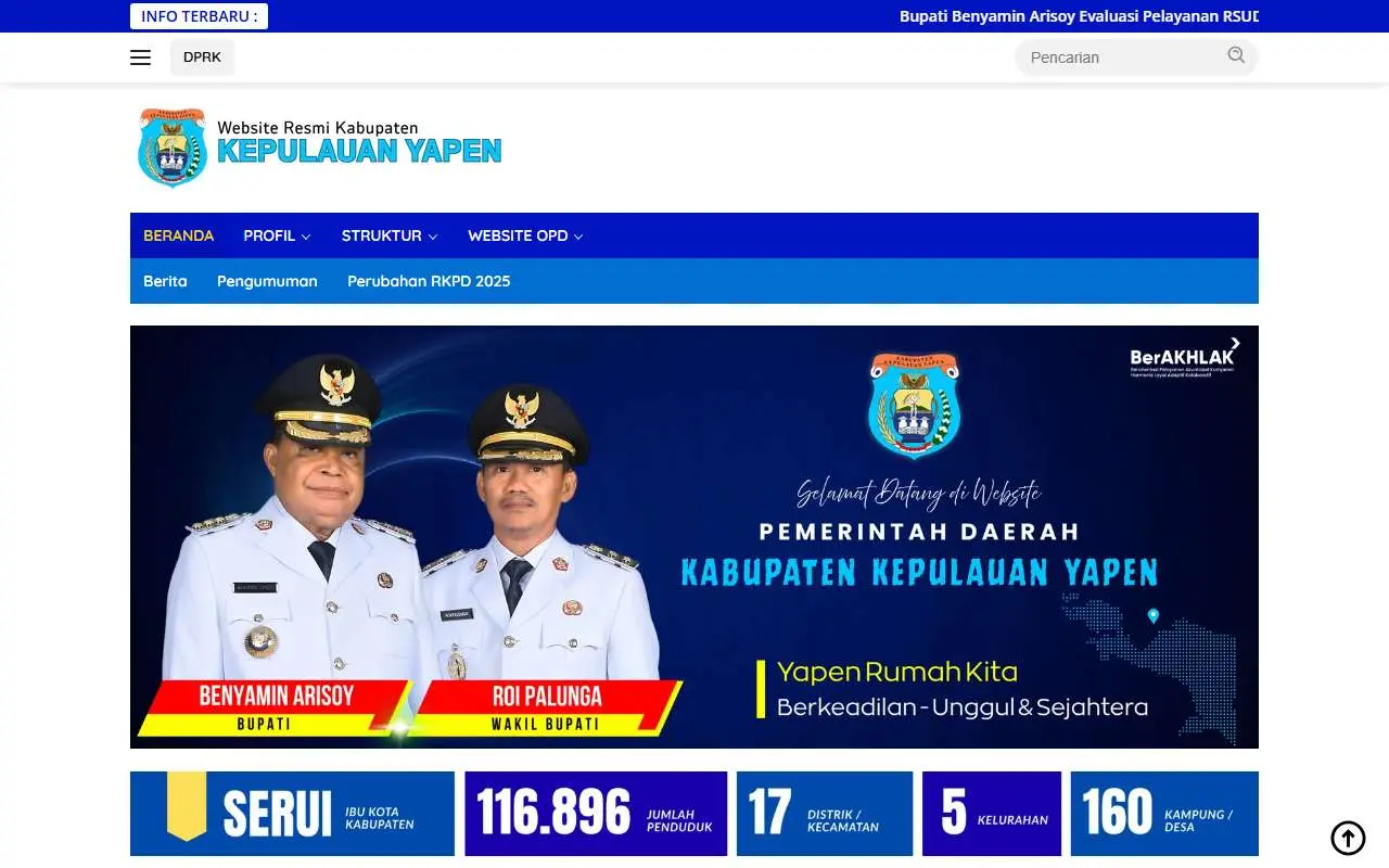 Tampilan website resmi Pemkab Kepulauan Yapen (kepyapenkab.go.id)