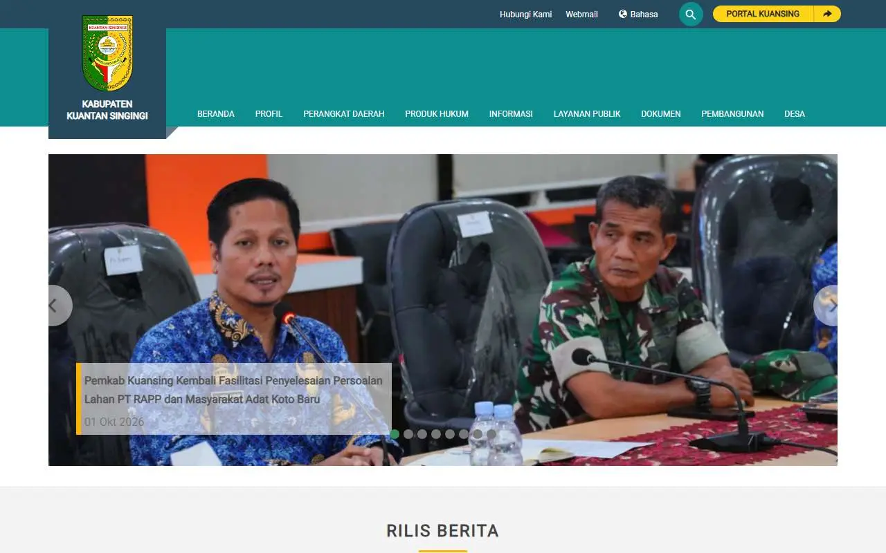 Tampilan website resmi Pemkab Kuantan Singingi (kuansing.go.id)