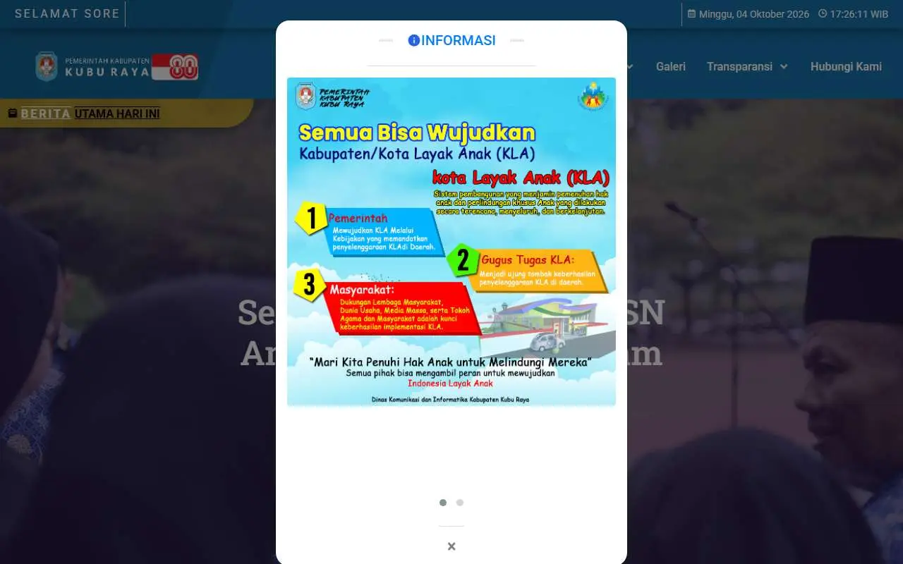 Tampilan website resmi Pemkab Kubu Raya (kuburaya.go.id)
