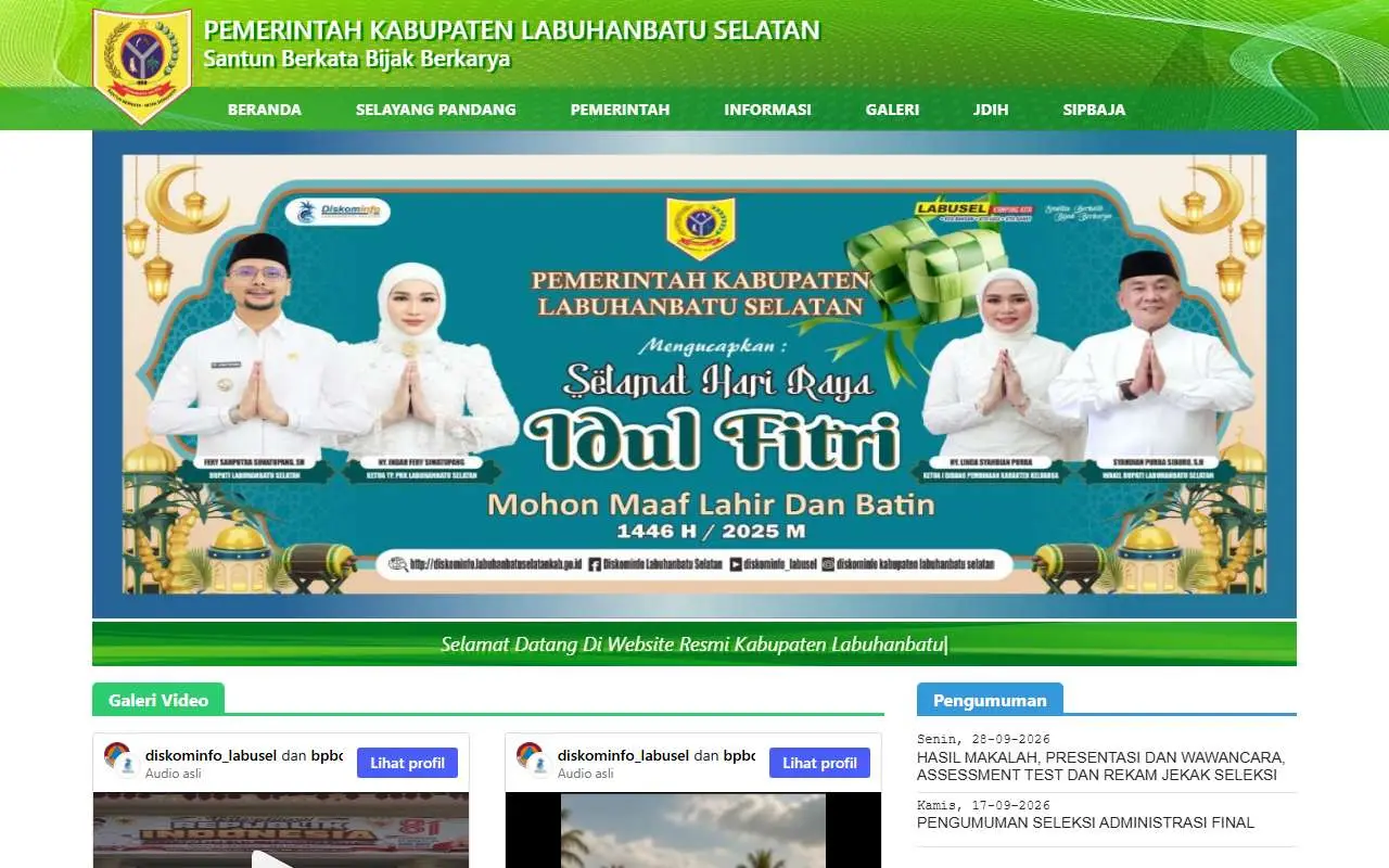 Tampilan website resmi Pemkab Labuhanbatu Selatan (labuhanbatuselatankab.go.id)