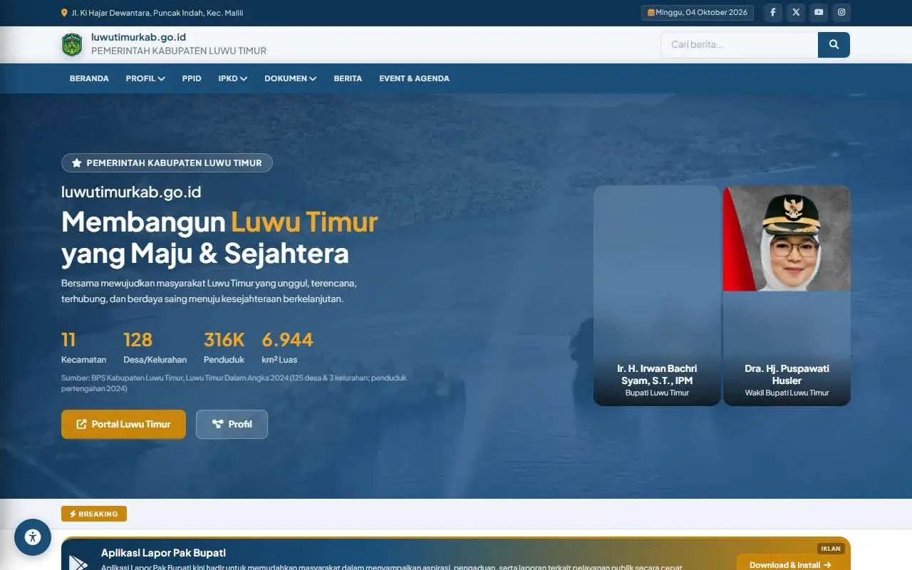 Tampilan website resmi Pemkab Luwu Timur (luwutimurkab.go.id)