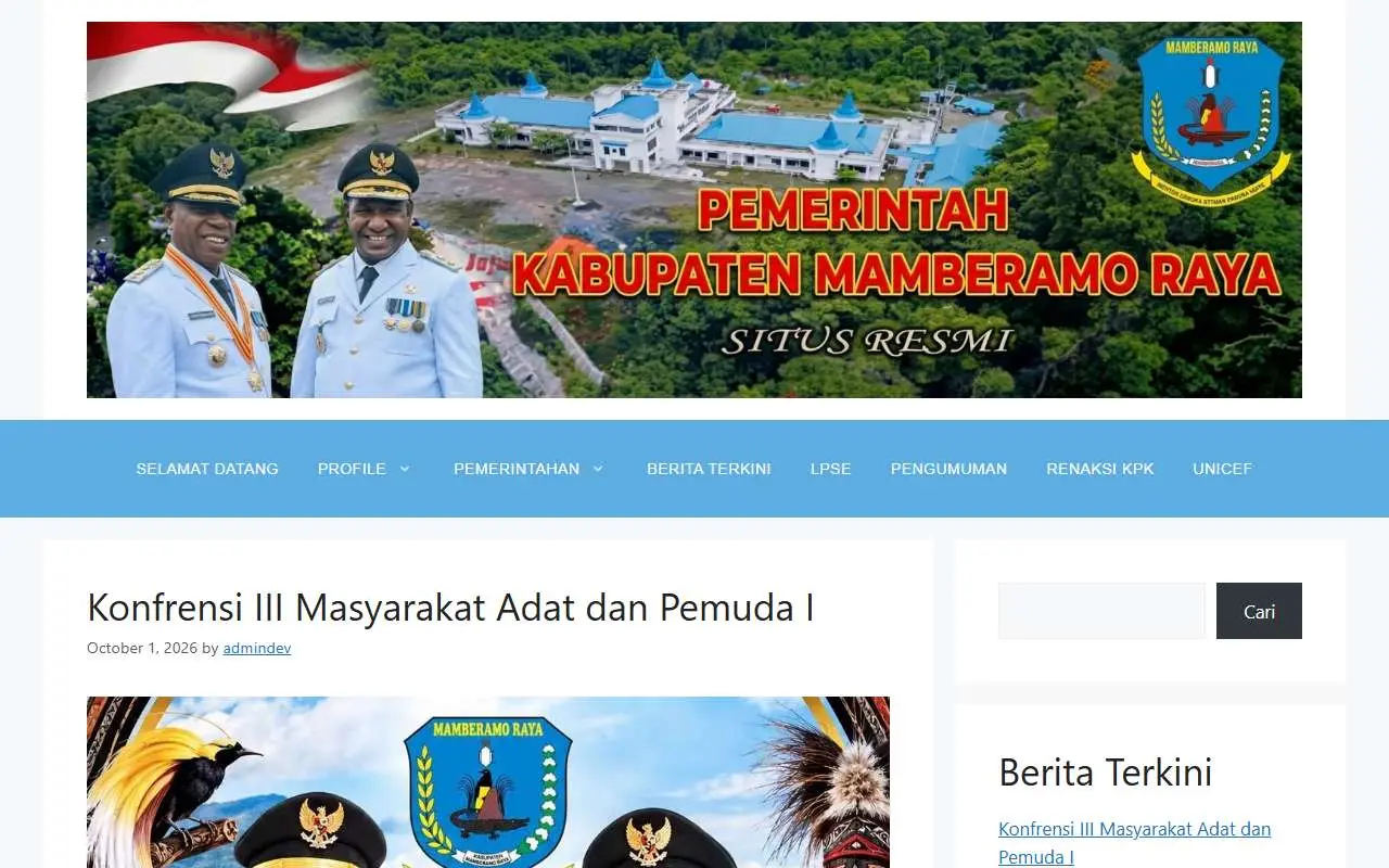Tampilan website resmi Pemkab Mamberamo Raya (mamberamorayakab.go.id)
