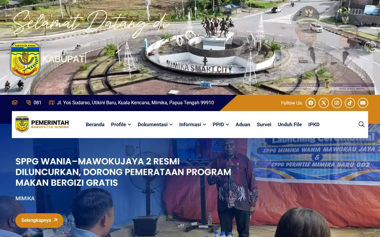 Tampilan website resmi Pemkab Mimika (mimikakab.go.id)