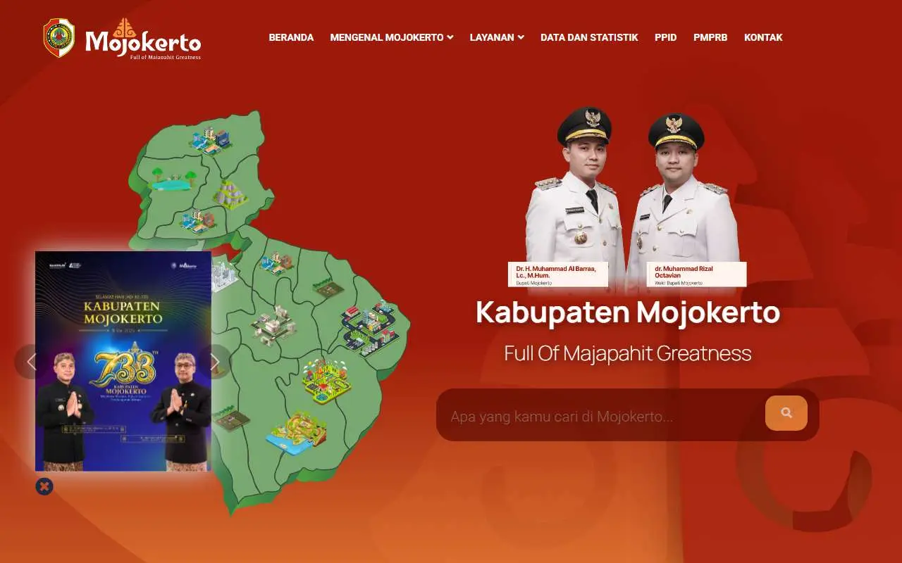 Tampilan website resmi Pemkab Mojokerto (mojokertokab.go.id)
