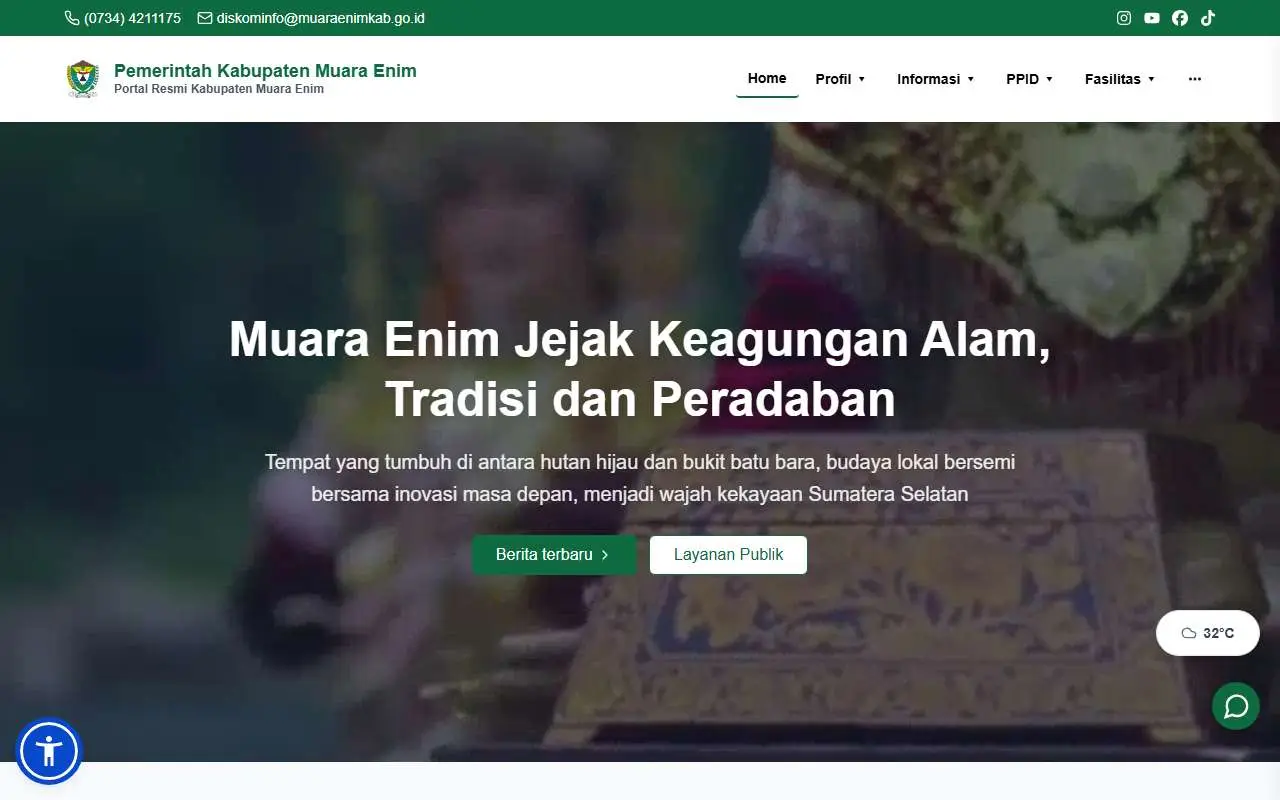 Tampilan website resmi Pemkab Muara Enim (muaraenimkab.go.id)