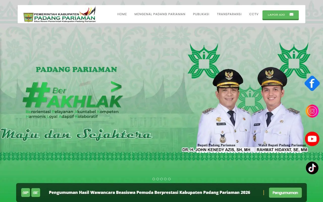 Tampilan website resmi Pemkab Padang Pariaman (padangpariamankab.go.id)