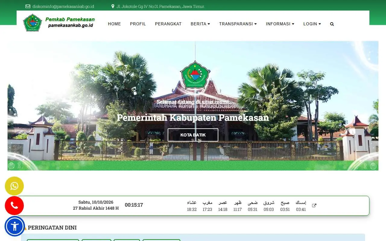 Tampilan website resmi Pemkab Pamekasan (pamekasankab.go.id)
