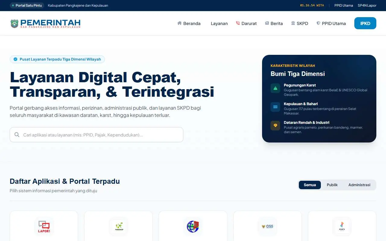 Tampilan website resmi Pemkab Pangkajene dan Kepulauan (pangkepkab.go.id)