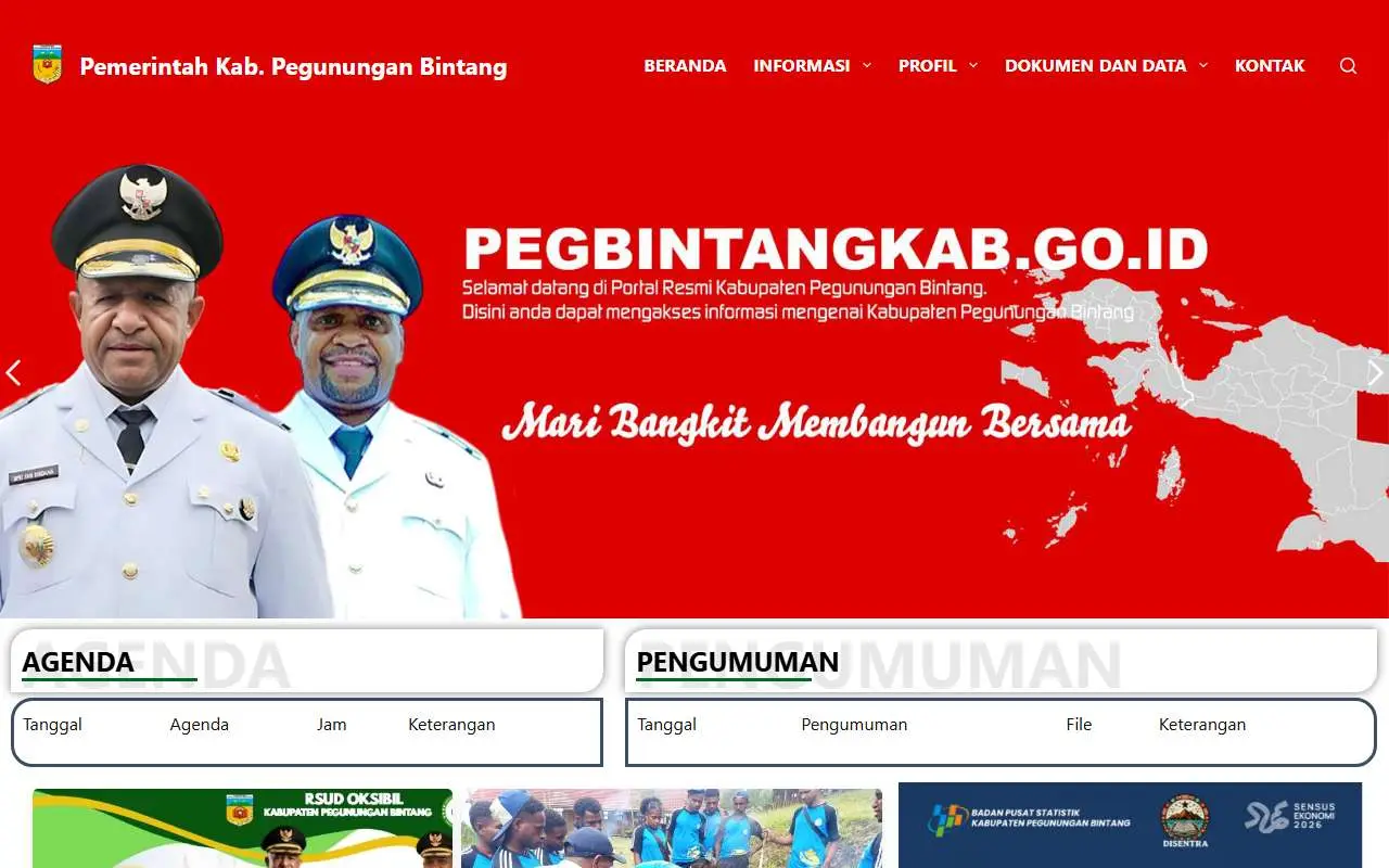 Tampilan website resmi Pemkab Pegunungan Bintang (pegbintangkab.go.id)
