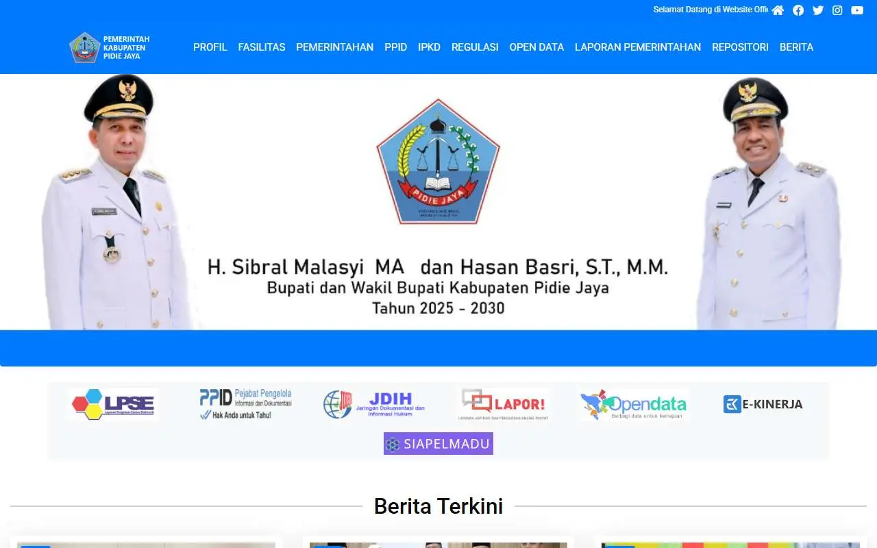 Tampilan website resmi Pemkab Pidie Jaya (pidiejayakab.go.id)