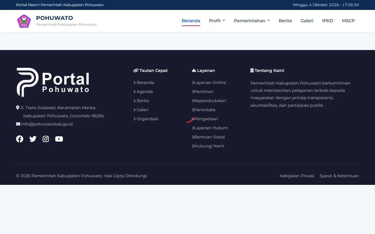 Tampilan website resmi Pemkab Pohuwato (pohuwatokab.go.id)