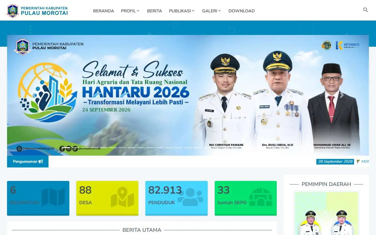 Tampilan website resmi Pemkab Pulau Morotai (pulaumorotaikab.go.id)