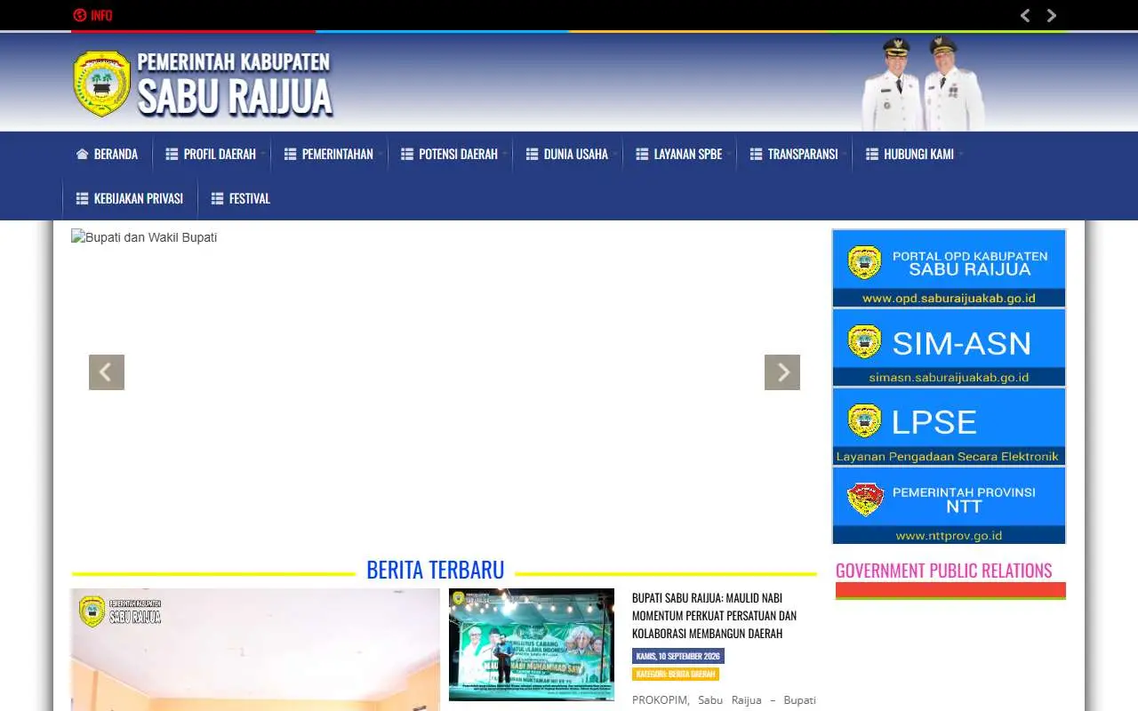 Tampilan website resmi Pemkab Sabu Raijua (saburaijuakab.go.id)
