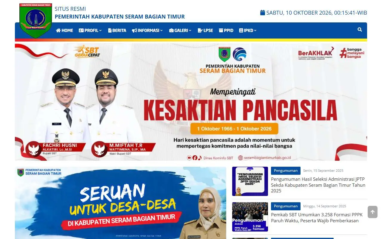 Tampilan website resmi Pemkab Seram Bagian Timur (serambagiantimurkab.go.id)