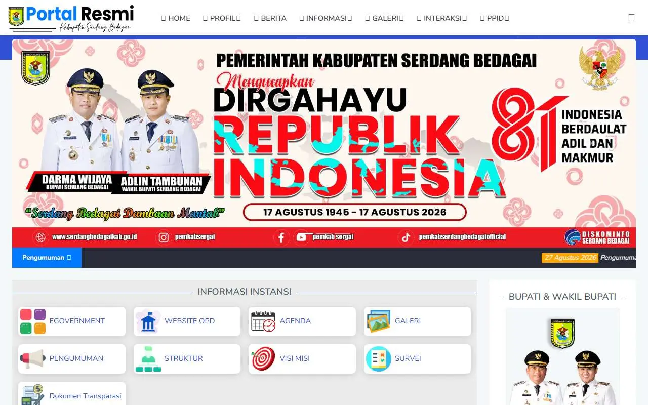 Tampilan website resmi Pemkab Serdang Bedagai (serdangbedagaikab.go.id)