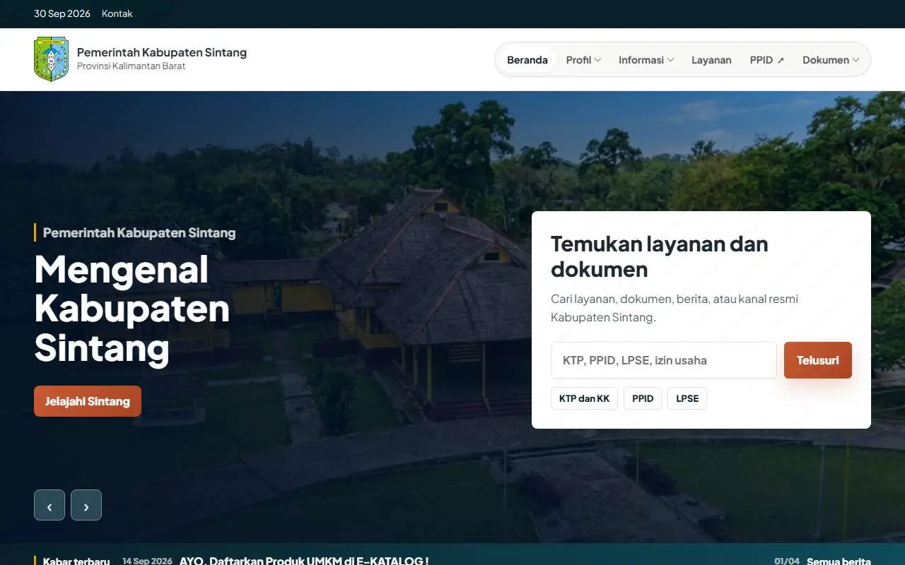 Tampilan website resmi Pemkab Sintang (sintang.go.id)