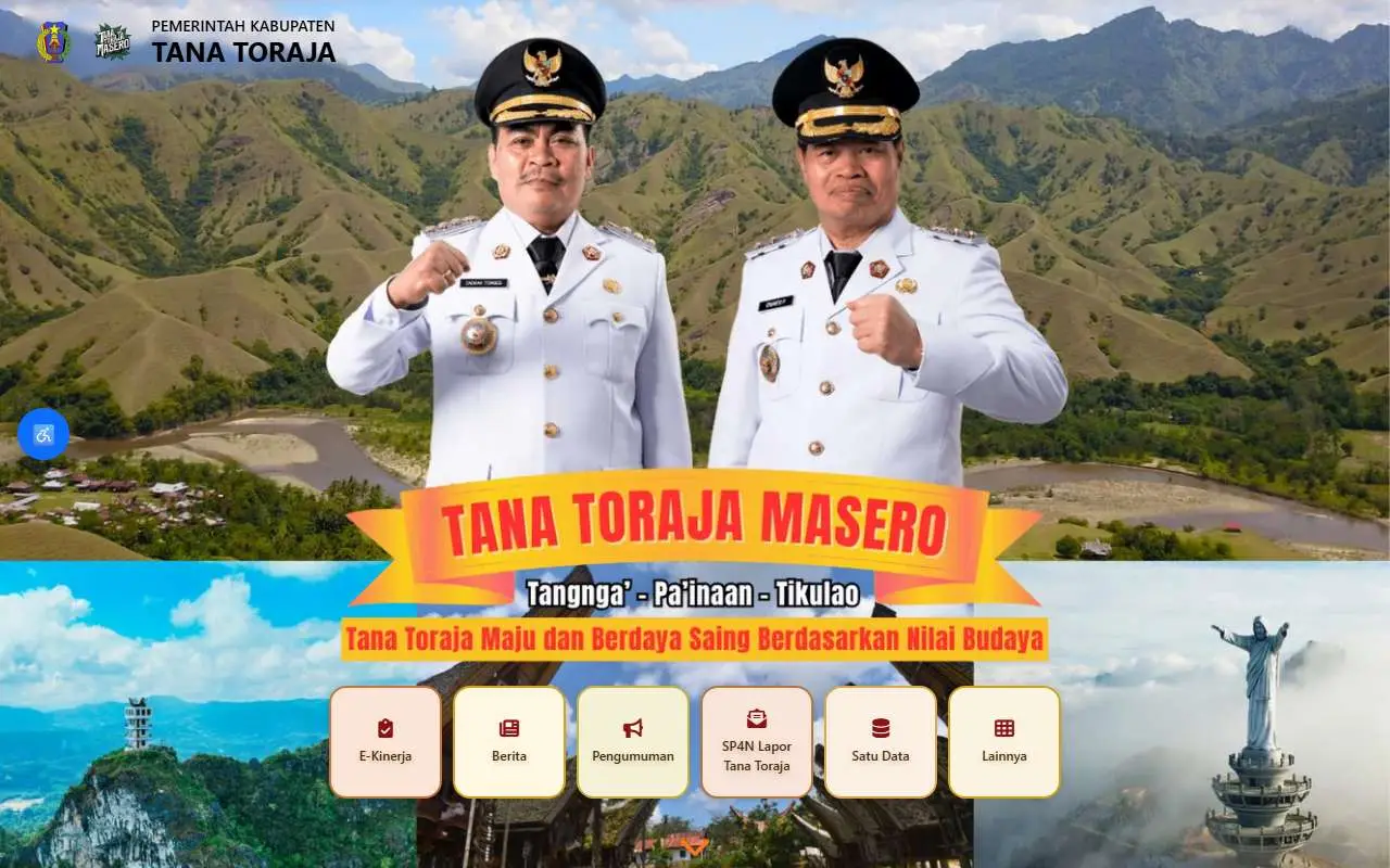 Tampilan website resmi Pemkab Tana Toraja (tanatorajakab.go.id)