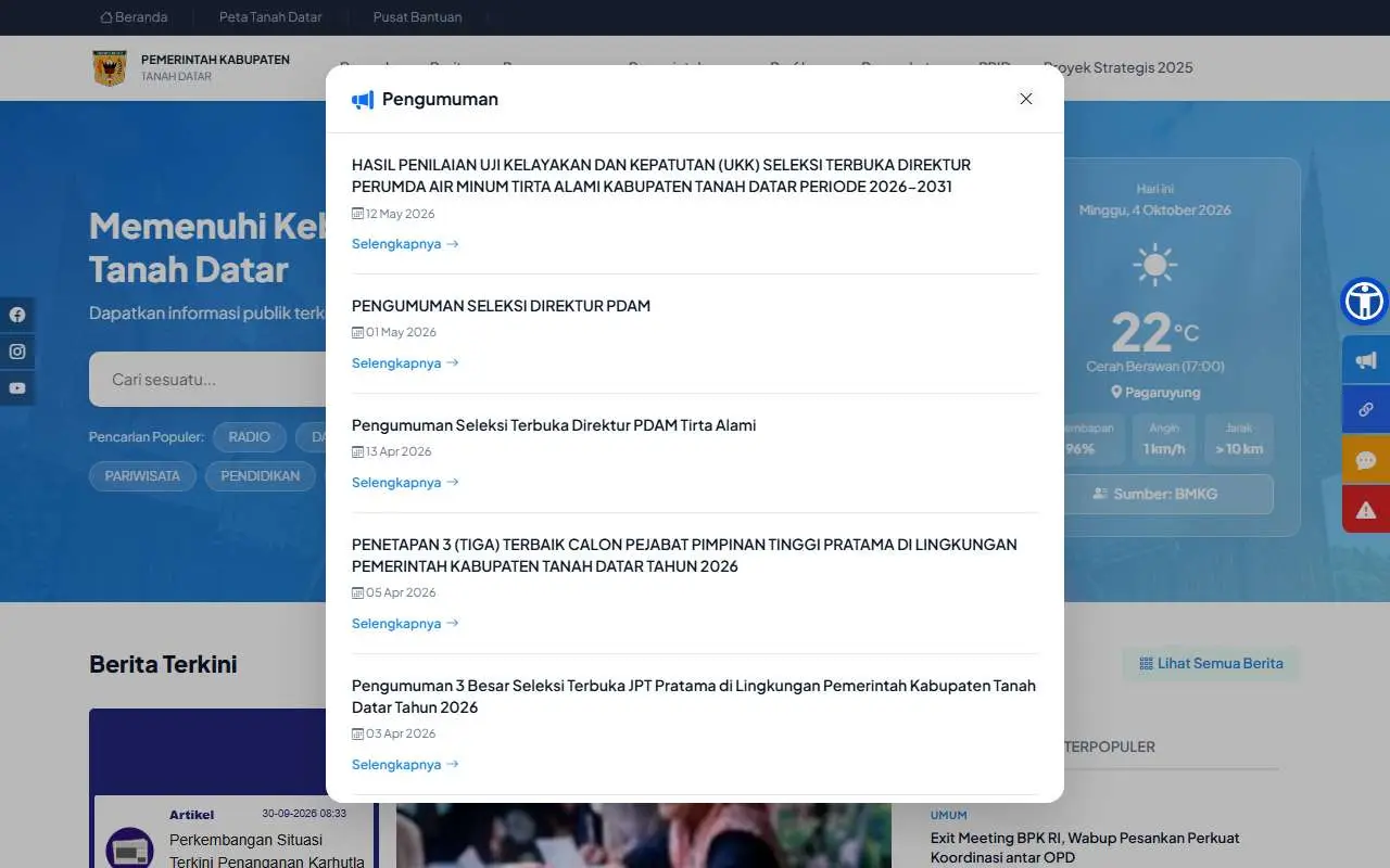 Tampilan website resmi Pemkab Tanah Datar (tanahdatar.go.id)