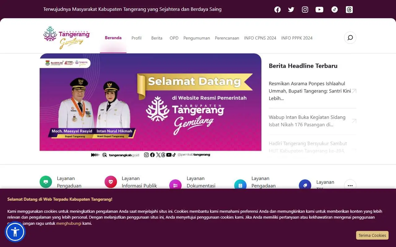 Tampilan website resmi Pemkab Tangerang (tangerangkab.go.id)