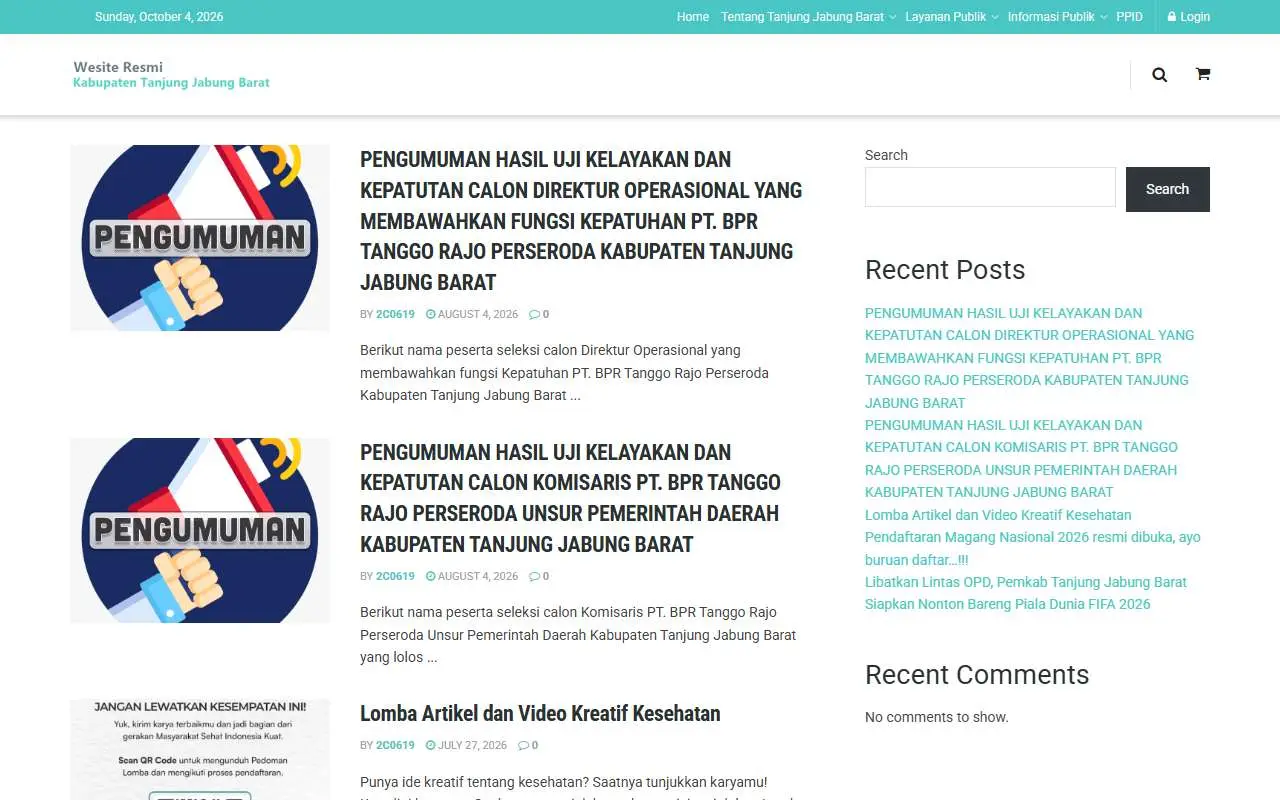 Tampilan website resmi Pemkab Tanjung Jabung Barat (tanjabbarkab.go.id)