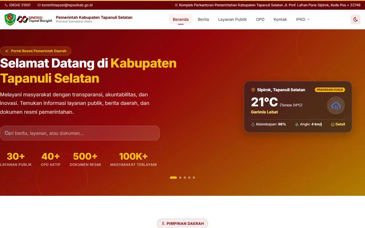 Tampilan website resmi Pemkab Tapanuli Selatan (tapselkab.go.id)