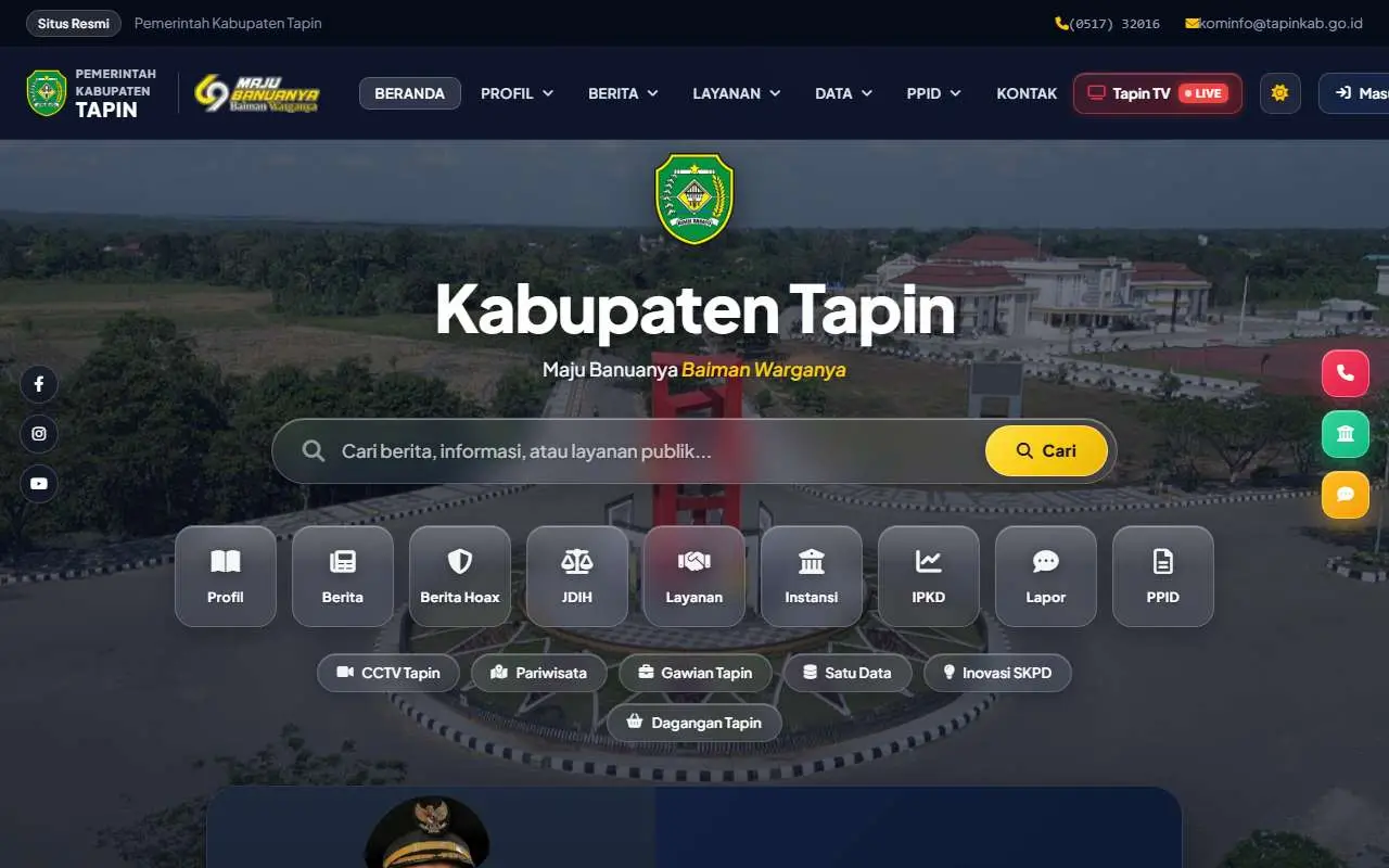 Tampilan website resmi Pemkab Tapin (tapinkab.go.id)