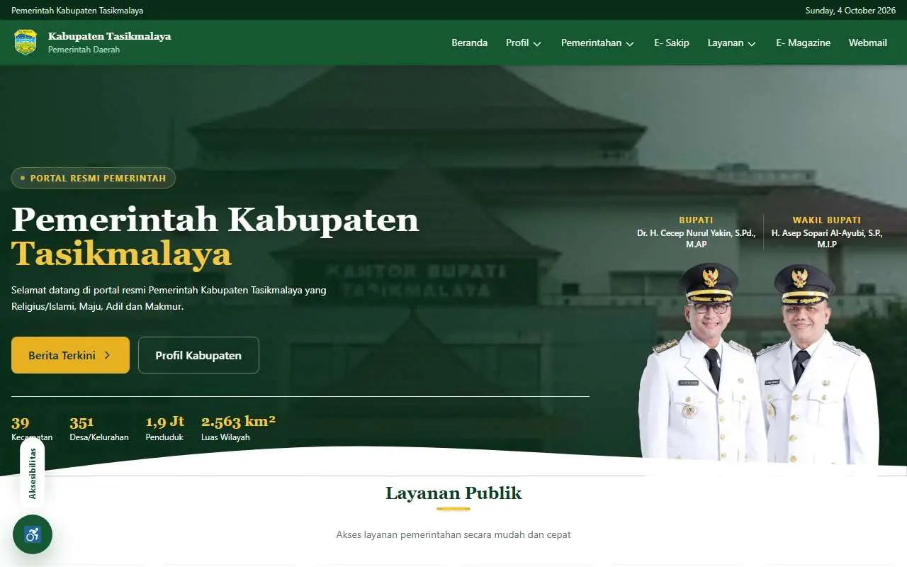 Tampilan website resmi Pemkab Tasikmalaya (tasikmalayakab.go.id)