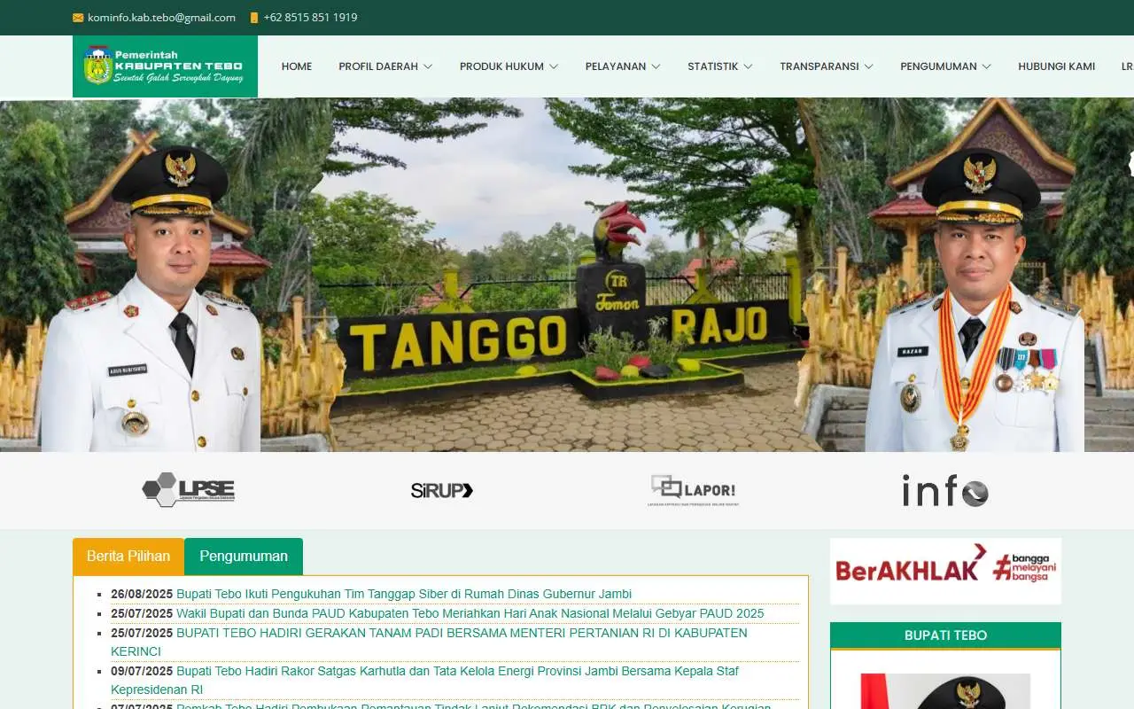 Tampilan website resmi Pemkab Tebo (tebokab.go.id)