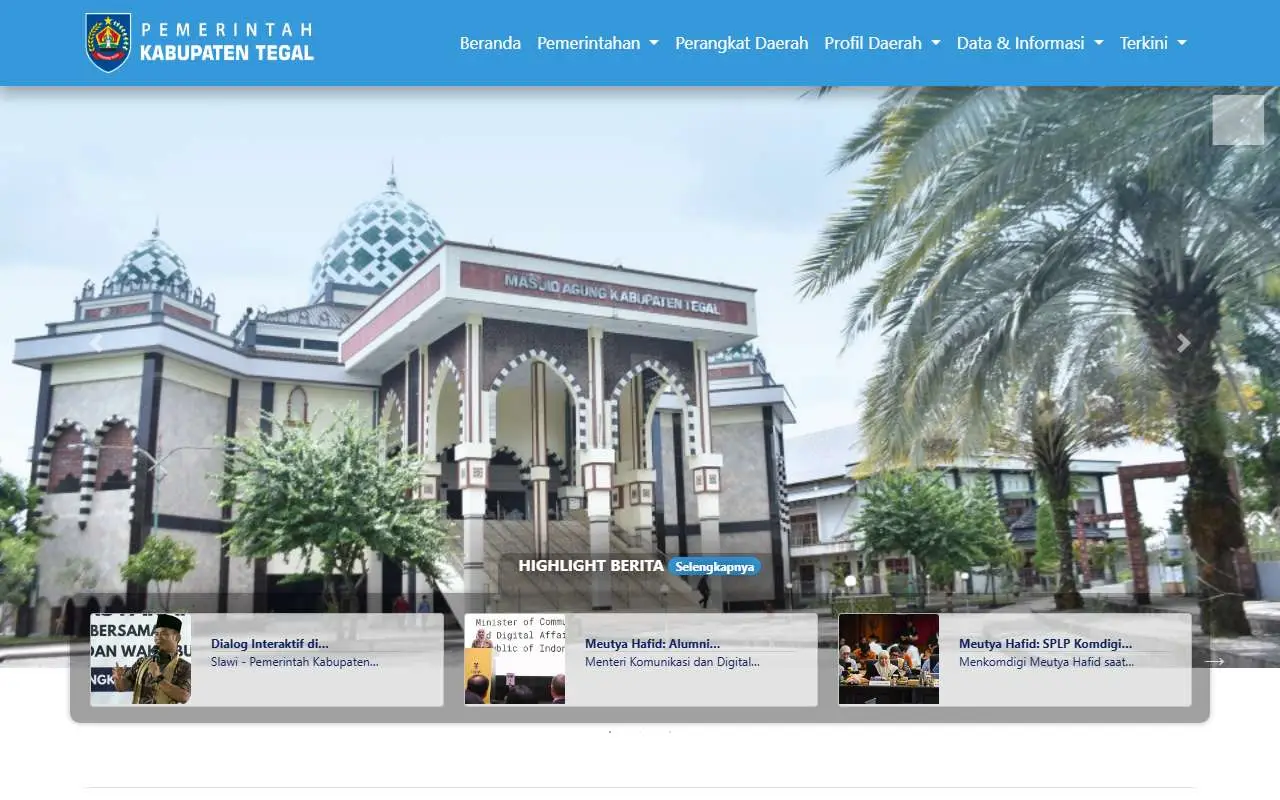 Tampilan website resmi Pemkab Tegal (tegalkab.go.id)