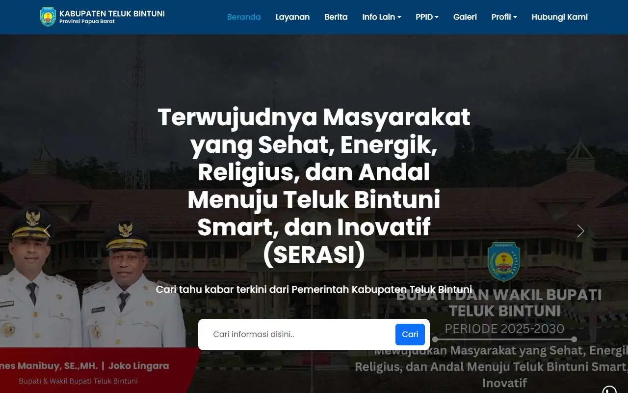 Tampilan website resmi Pemkab Teluk Bintuni (telukbintunikab.go.id)