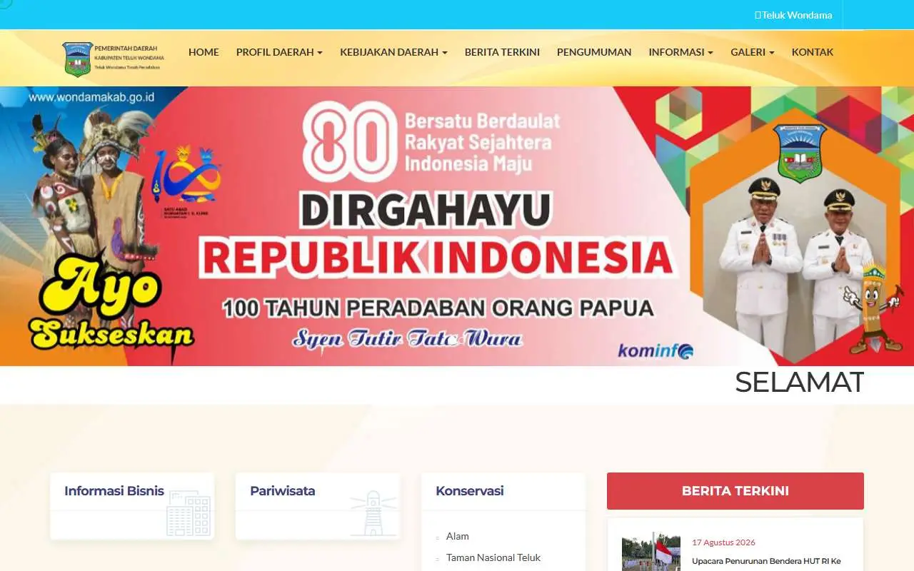 Tampilan website resmi Pemkab Teluk Wondama (wondamakab.go.id)