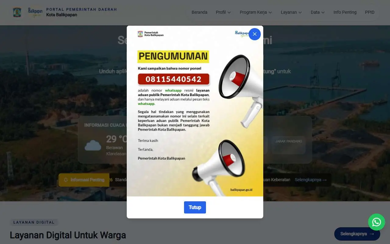 Tampilan website resmi Pemkot Balikpapan (balikpapan.go.id)
