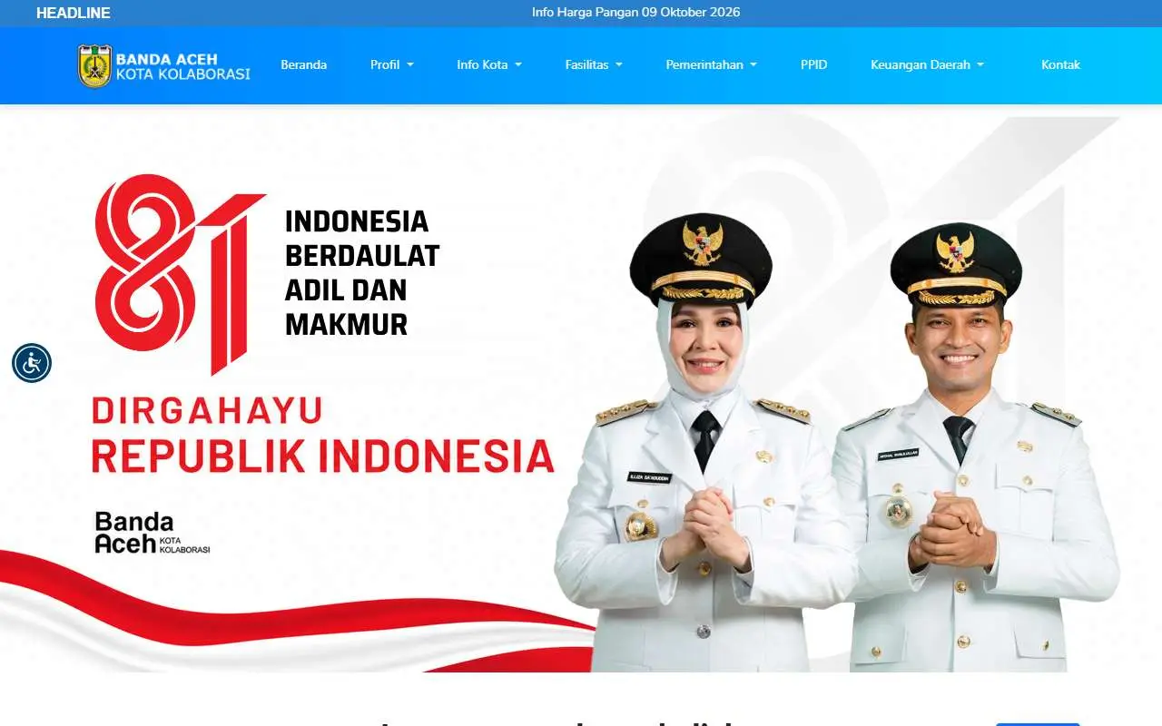 Tampilan website resmi Pemkot Banda Aceh (bandaacehkota.go.id)
